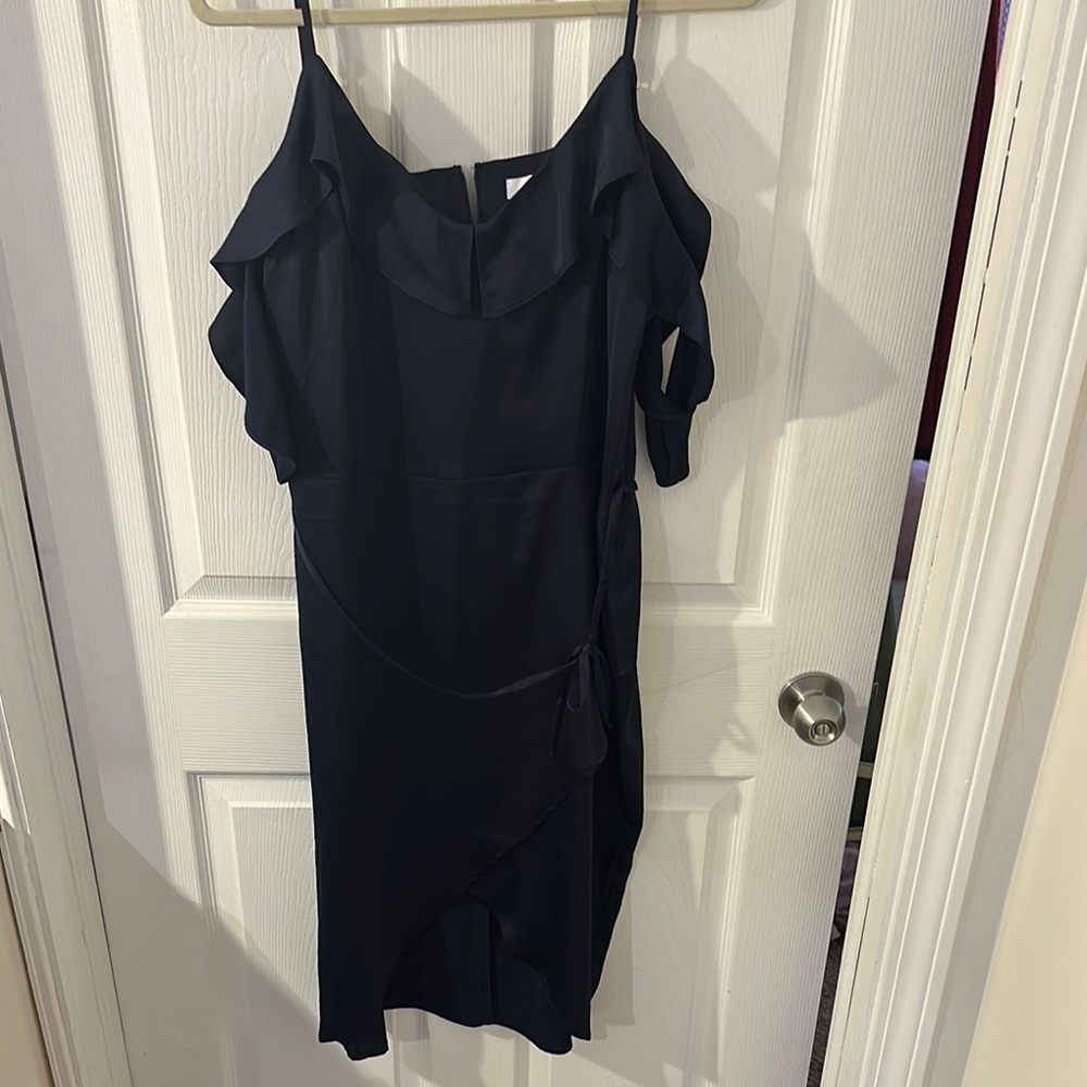Navy Silk Ruffle Dress